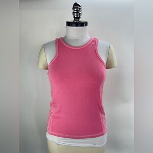 303B-PINK. POL Ribbed Tank Top With Mesh Detail